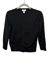 Ann Taylor Loft Black Button Up Knit Cardigan Sweater Size M Pima Cotton Classic