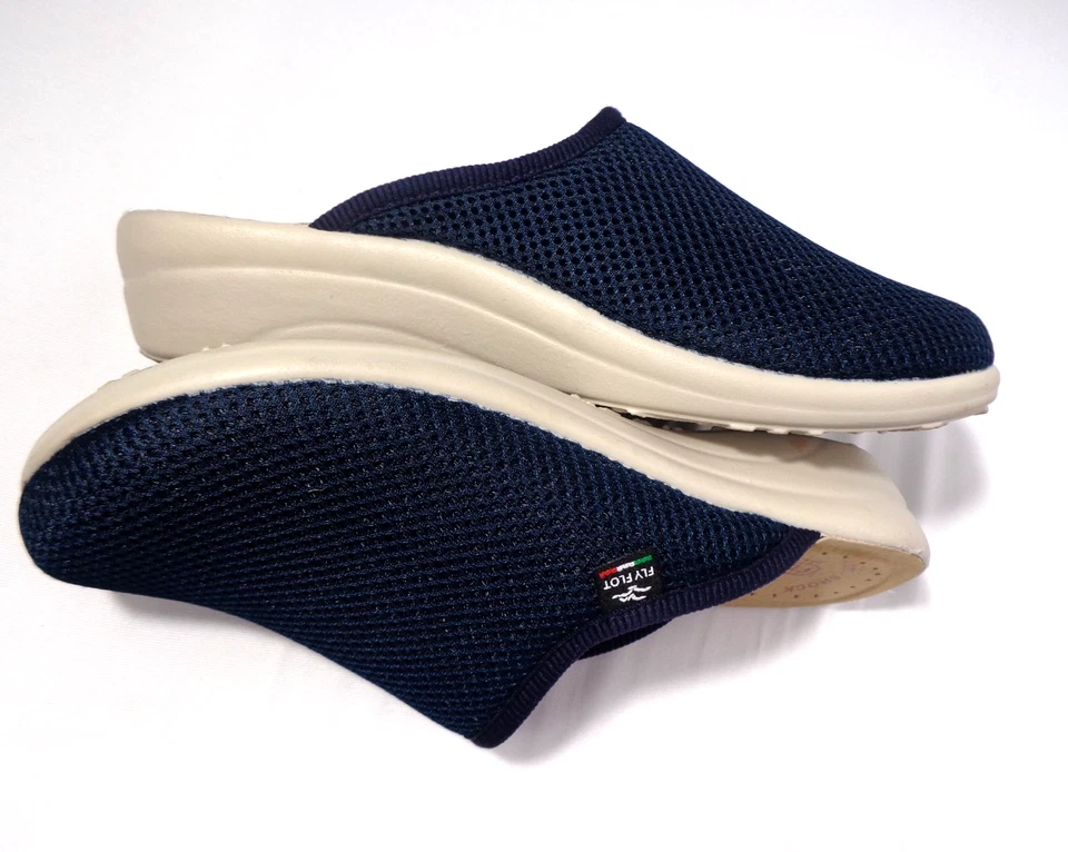 Zuecos Fly Flot para mujer de malla azul marino con plantilla de cuero anti golpes talla US 8 EU 39 Foto 3 de 4