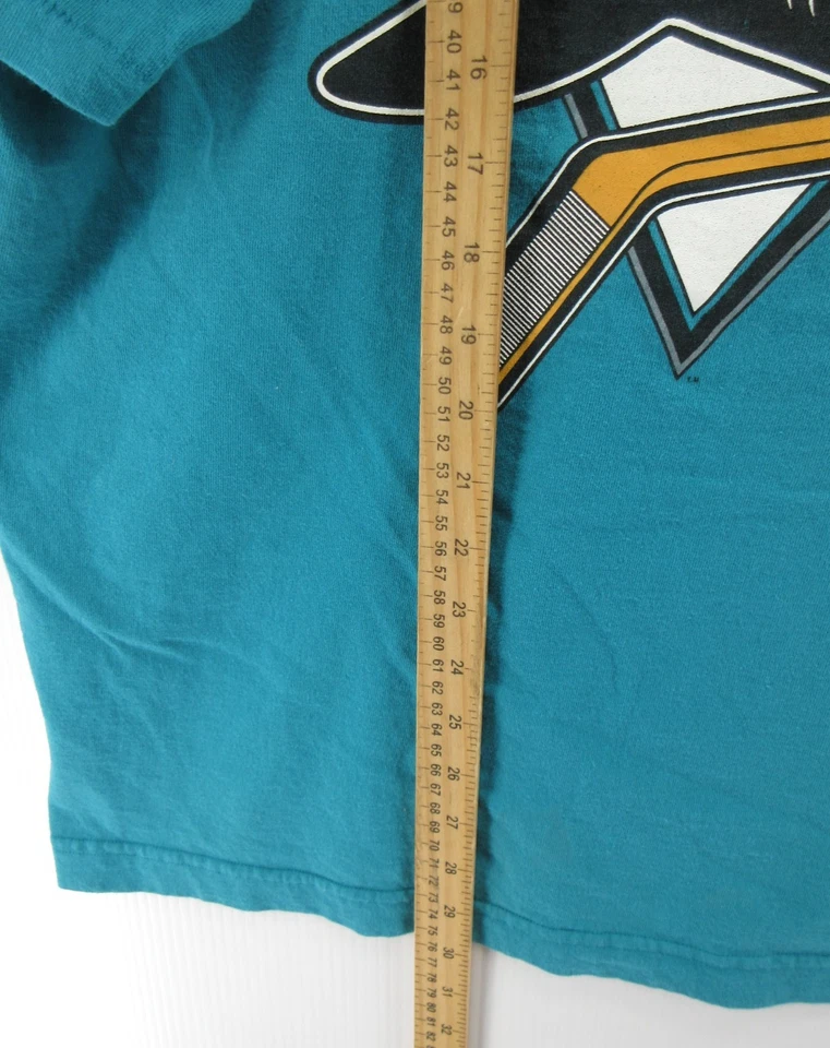 复古圣何塞鲨鱼衬衫男式 XL 蓝色曲棍球 NHL 图形 T 恤 90 年代美国 * — 第 4/4 张图片