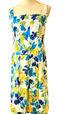 Chaps by Ralph Lauren Womens Floral Watercolor Dress Blue Yellow Green 16-NWT