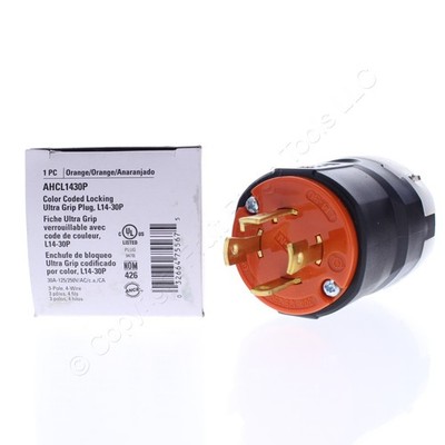 Eaton AHCL1430P Orange Twist Turn Locking Plug NEMA L14-30P 30A
