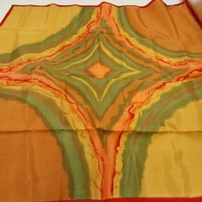 Paoli 27" Square Scarf Orange Green Yellow Abstract Geometric Signed Vintage