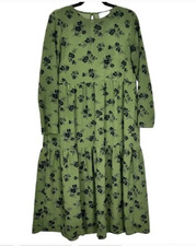 ASOS Forest Green w/ Black Flowers Long Sleeve Midi Dress Size 4 NEW Cottagecore