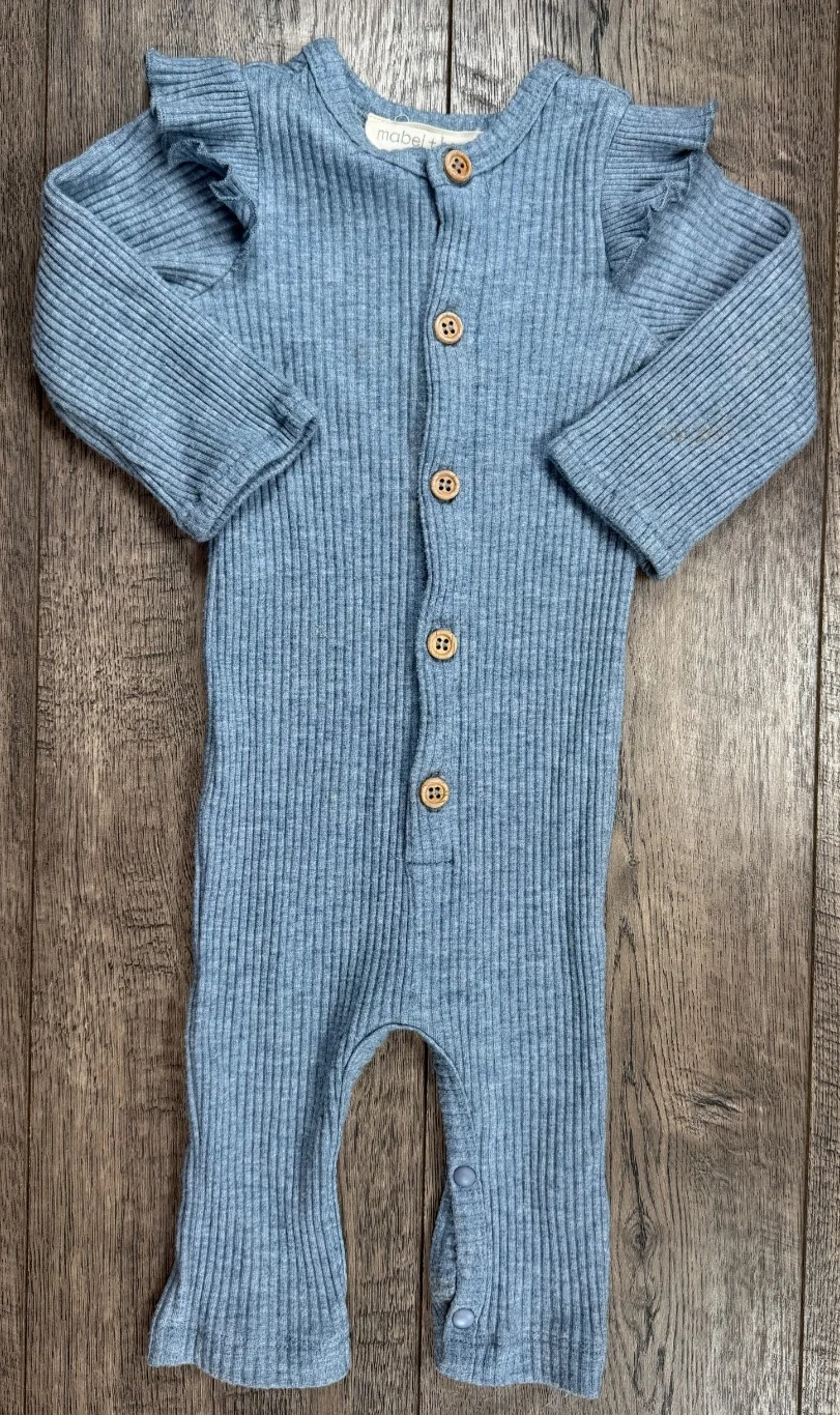 Baby Girl Clothes Mabel & Honey 6 Month Blue Ribbed Outfit