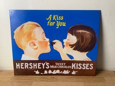 VINTAGE HERSHEY'S KISSES MILK CHOCOLATE CANDY 16''X13'' TIN METAL SIGN ADVERTISING