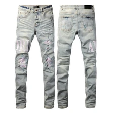 AMIRIS  jeans Men letters trousers Fashion Repair Low Rise Skinny Denim pants