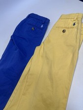 Polo Ralph Lauren Boys Chino Pants Blue Yellow Cotton Adjustable Waist Twill