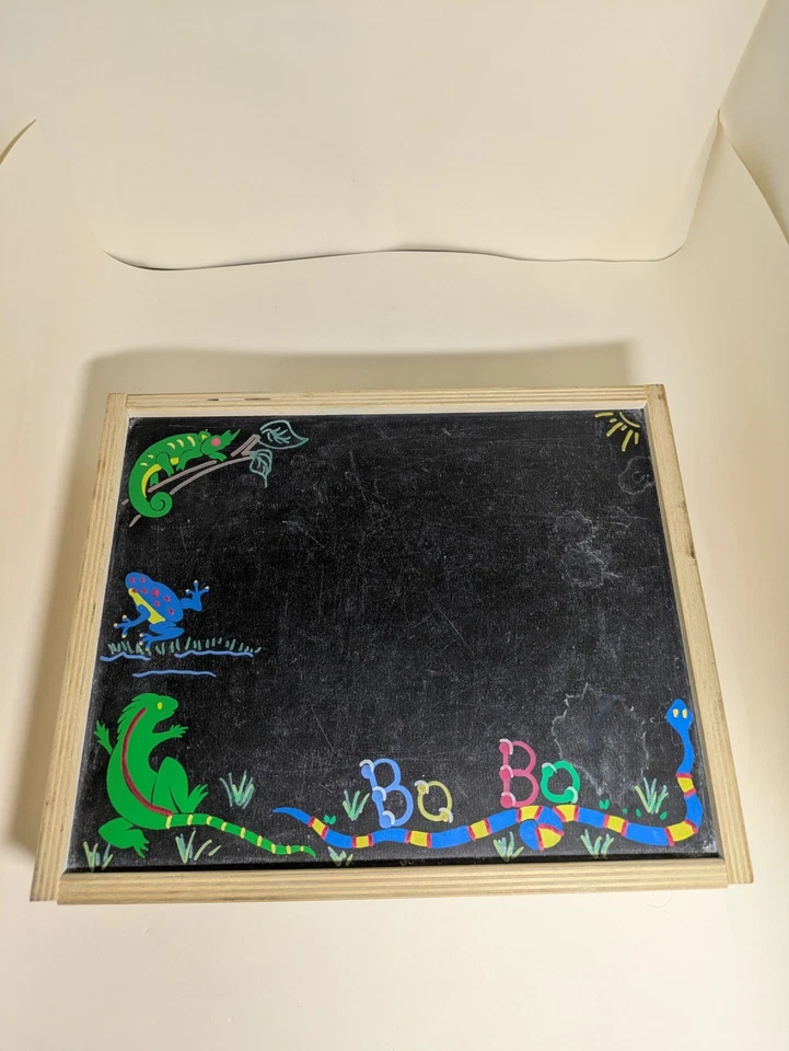 Used Children's Chalkboard/Whiteboard Framed box w/chalk & eraser Rope handle - Image 2 of 4