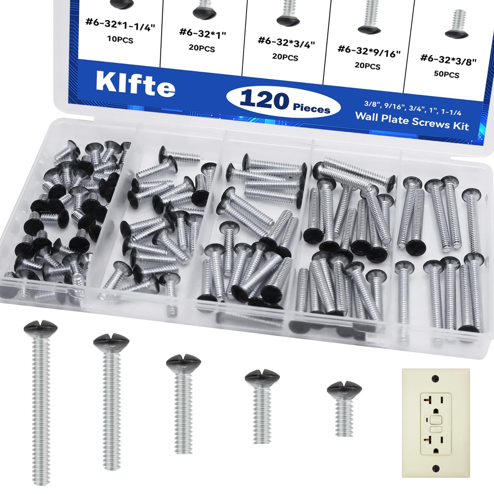 Screws, Black Outlet Screws 6-32 Thread Light Electrical C...