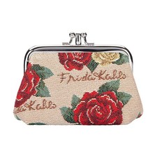 Tapestry Double Pocket Change Pouch Kiss lock Coin Purse for Women With Rose ...