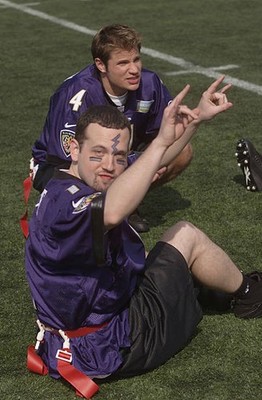 Nick Lachey in back with Justin Jeffre of 98 Degrees before MTV's - Old Photo