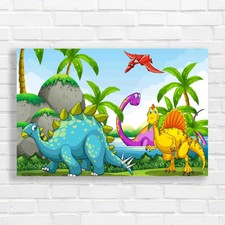 Dinosaurs Living In The Jungle Original Canvas Print Large Picture Wall Art