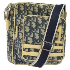 Christian Dior Trotter Canvas Shoulder Bag Navy Gold Auth BD2276