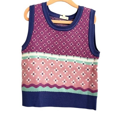 Finding Foxtale Kids Girls Purple Pink Geometric Sweater Vest NWT