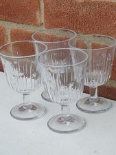 4 Drinking Glasses Goblets, Crystal Cut, Floral Pattern, Big Cup 275ml, VGC 