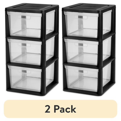 (2 pack) Sterilite 3 Drawer Tower, Plastic Storage Organizer with Removable Clea