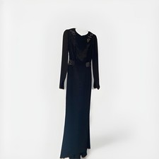 New Stella McCartney Black long sleeve Embroidered crêpe train Gown