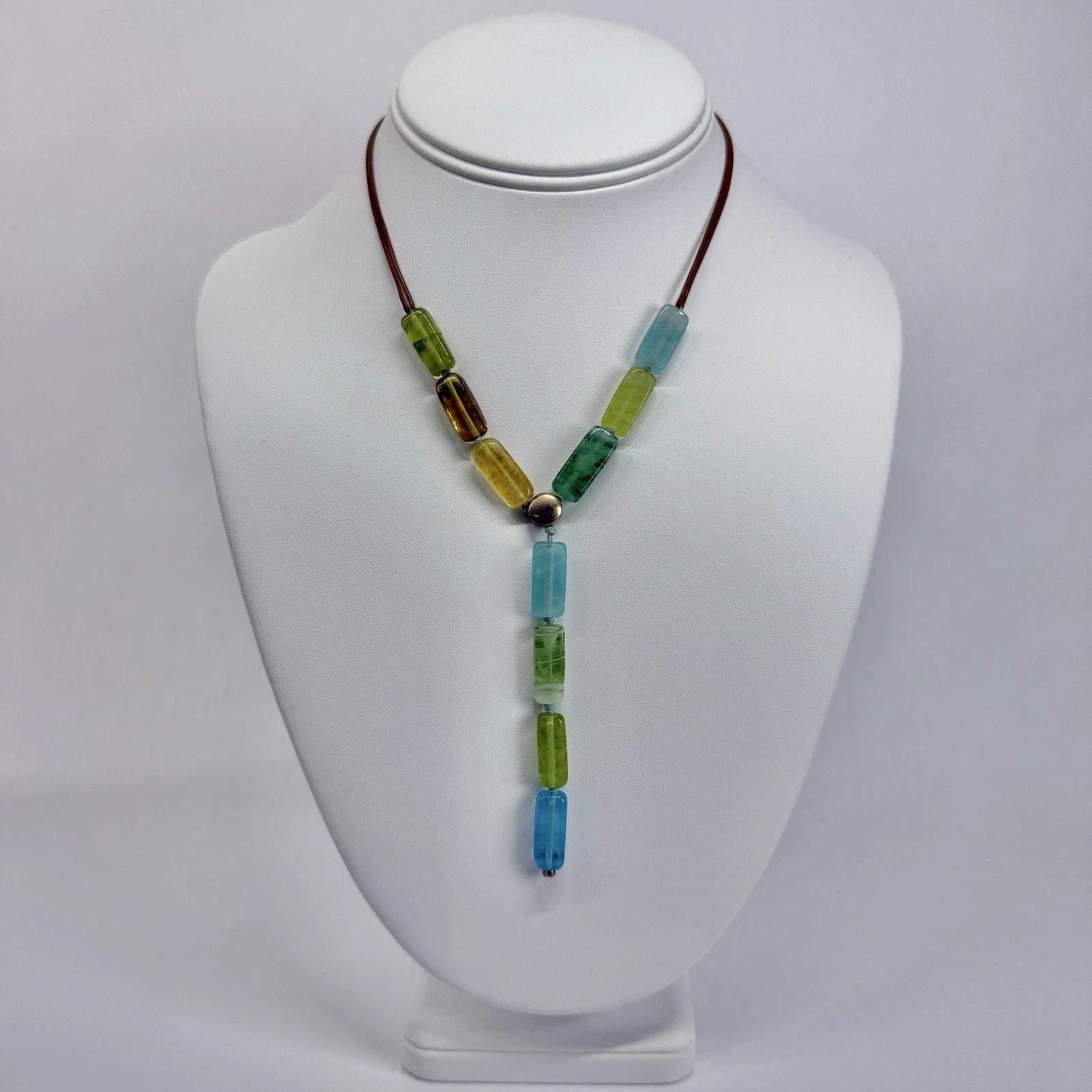 MONET Y-Drop Multicolor Glass Handmade Vintage Necklace Jewelry N404