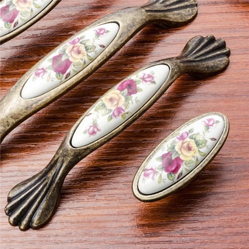 Flower Cabinet Pull Knob Antique Bronze Door Handles Wardrobe Closet Cupboard - Picture 8 of 22