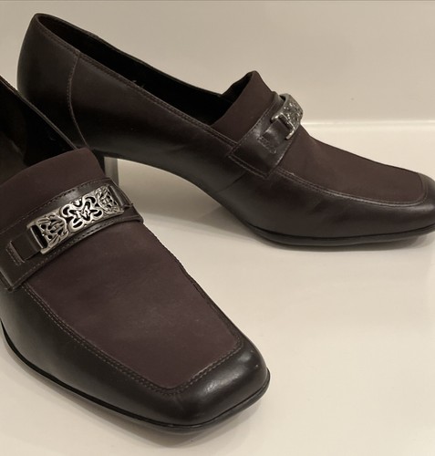 Vintage 90s Y2K UNISA Brazil Brown Square Toe Chunky Block Heel Loafers Sz 10 B - Picture 2 of 11