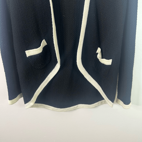 Edward Achour Paris Black Open Front Wool Preppy Cardigan Sweater Women's US 8 - Picture 3 of 13
