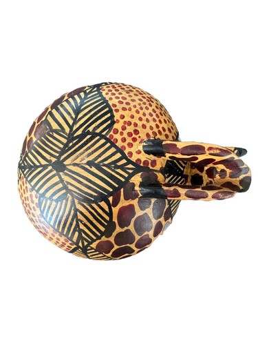 African Hand Carved Olive Wood Giraffe Drinking From Bowl Trinket Dish Vintage  - Picture 5 of 9
