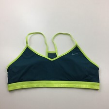 NIKE Womens sz Medium Green Yellow Logo 'JUST DO IT' Strap Racerback Sports Bra