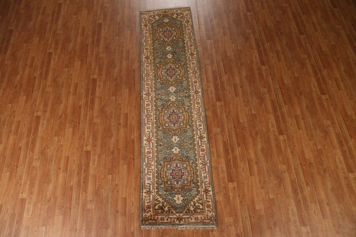 Geometric Heriiz Serapi Green Wool 10 ft Runner Rug Hand-made Hallway Rug 3x10 - Picture 3 of 19