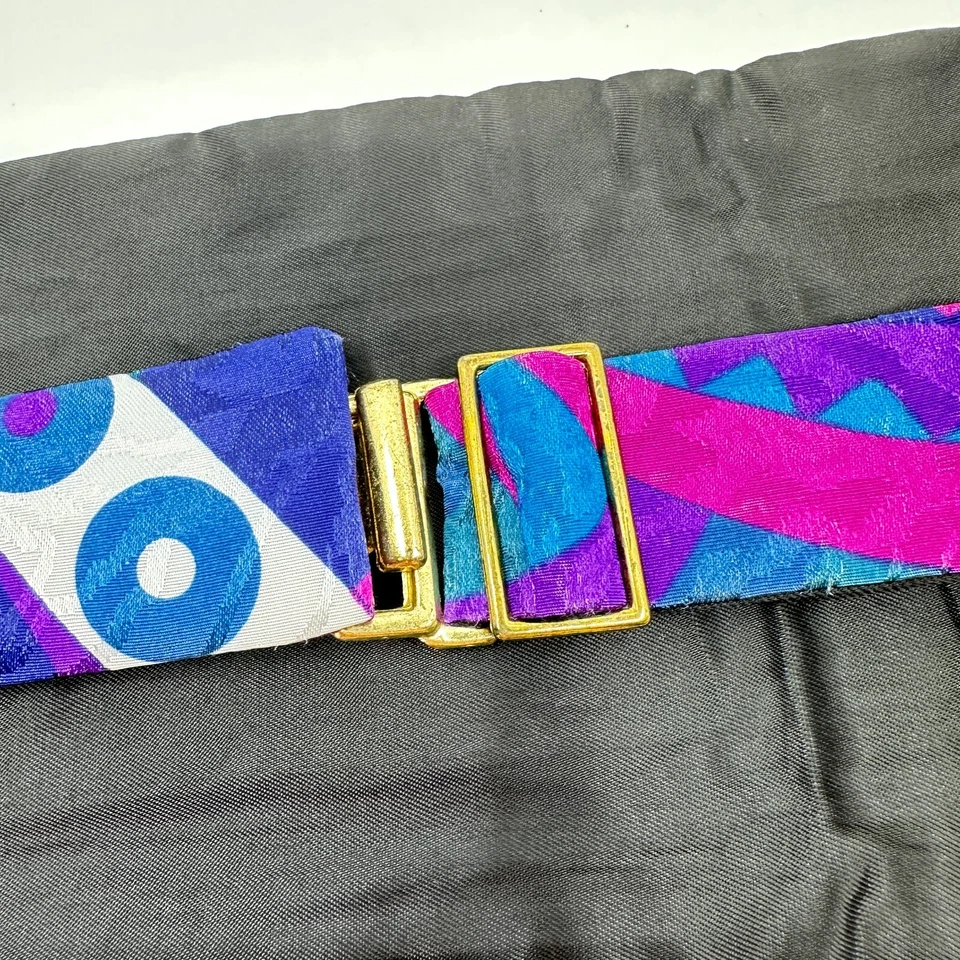 Vintage 80s 90s Satin Cummerbund One Size Purple Blue Geometric Bright Colors - Image 4 of 4