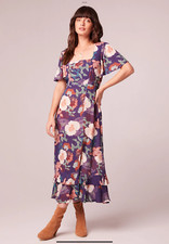 Band Of The Free Thea Floral Midi Boho Dress Purple Ivory Size S - NWT