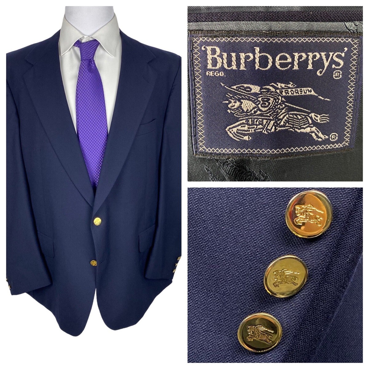 Vintage Burberry Prorsum Blazer 43L Navy Blue Gold Button Jacket  