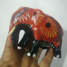 Elephant Figurine Handcrafted Tropical Animal Statue Paint Wooden Decor Gift Toy