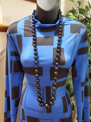 SHEIN Women's Blue & Black Polyester Mock Neck Long Sleeve Knee Length Dress  12 | eBay