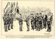 Pr&auml;sident Loubert &uuml;bergibt in Marseille dem franz&ouml;sischen Expedtionskorps c.1900