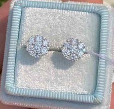 1Ct Round Lab Created Diamond Flower Cluster Stud Earrings 14k White Gold Finish
