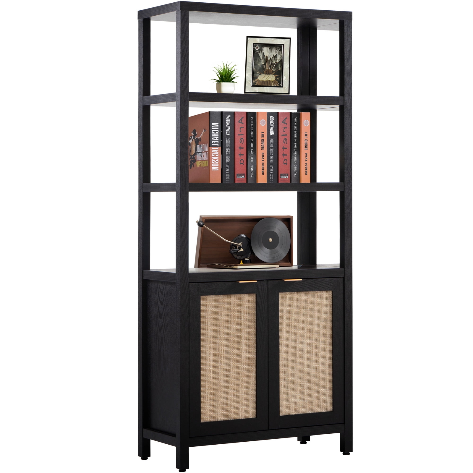 5 Tier Bookshelf Set of 2, Modern Farmhouse Accent 5 Shelf Bookcase with Doors L