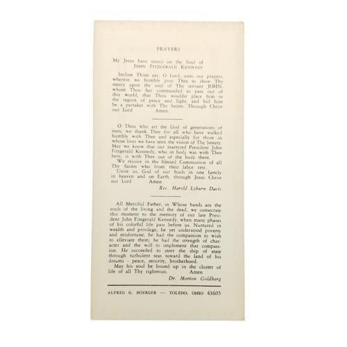 John Fitzgerald Kennedy JFK Vintage Prayer Card 1963 35th US President Eagle - Picture 2 of 3