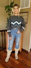 VTG Women's 80s Oversized ABSTRACT Chevron GRAPHIC sweater Size L RARE