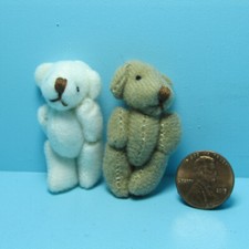 Dollhouse Miniature Jointed Tan  White Teddy Bear Set B5078