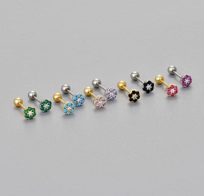 925 Sterling Silver Tiny Flower Turquoise CZ Screw Back Stud Earrings 5mm B12