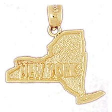 New 14k Yellow Gold New York State Map Pendant