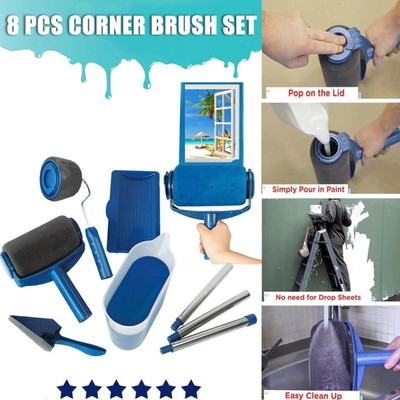 8PCS Paint Roller Kit Home Wand Decke Griff Dekorieren Werkzeug Läufer Pinsel