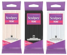 Sculpey Premo Polymer Clay Lot of 3 Blocks 8oz Translucent Black White Oven Bake