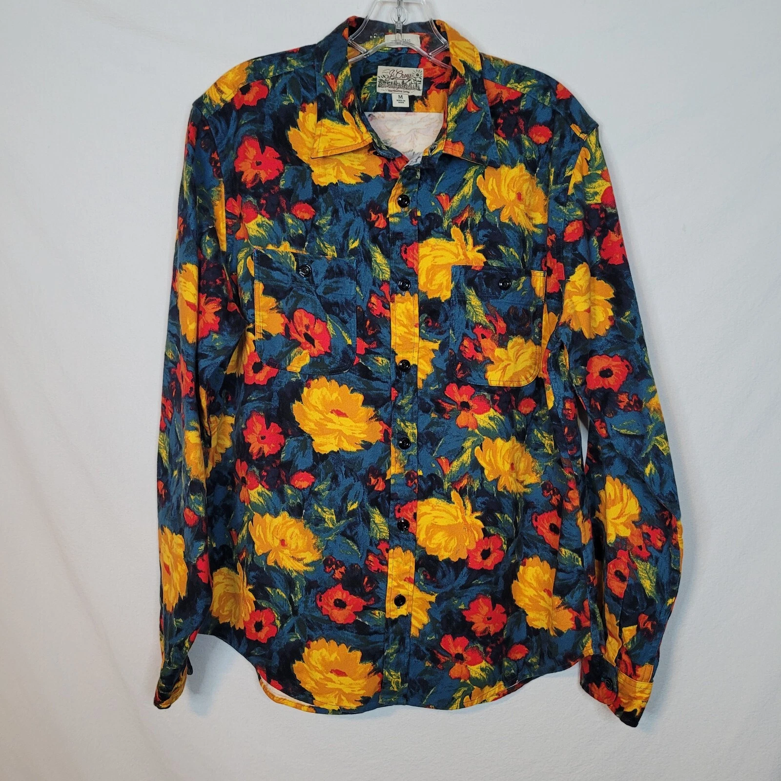 J.Crew Mens Flannel Shirt Size M Dark Floral Midweight Classic Fit Long Sleeve