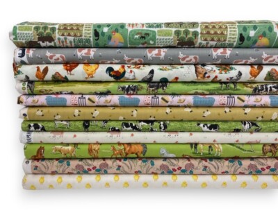 Bauernhof Stoff Baumwolle Land Tier Huhn Kuh Schaf Traktor Quilten Patchwork