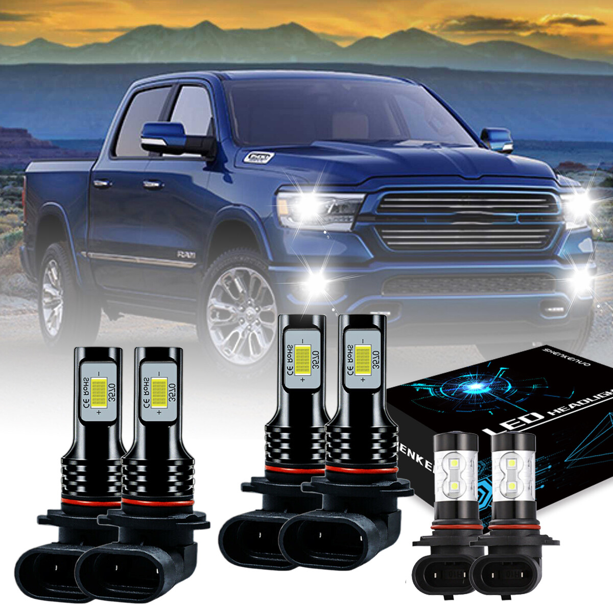 LED Headlight Bulb Hi Low Fog K9 For 2016-2018 RAM 1500 2500 3500