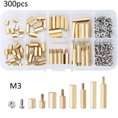 300pcs Male Female Brass Hex Pillar Standoff Spacer PCB Board Screws Nuts Kits