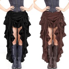 Womens Ruffled Pleated Vampire Pirate Hi-Low Skirt Steampunk Victorian Punk