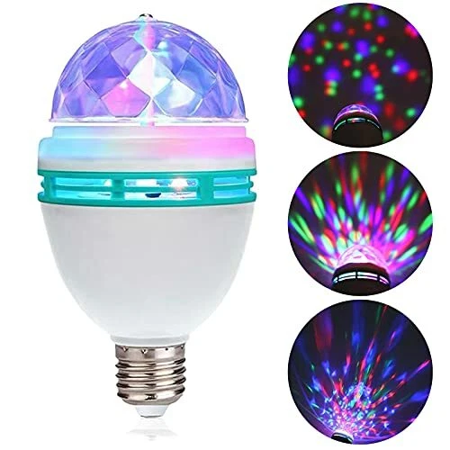 UK Auto RGB Color Rotating Disco Light Bulb LED E27 RGB Crystal
