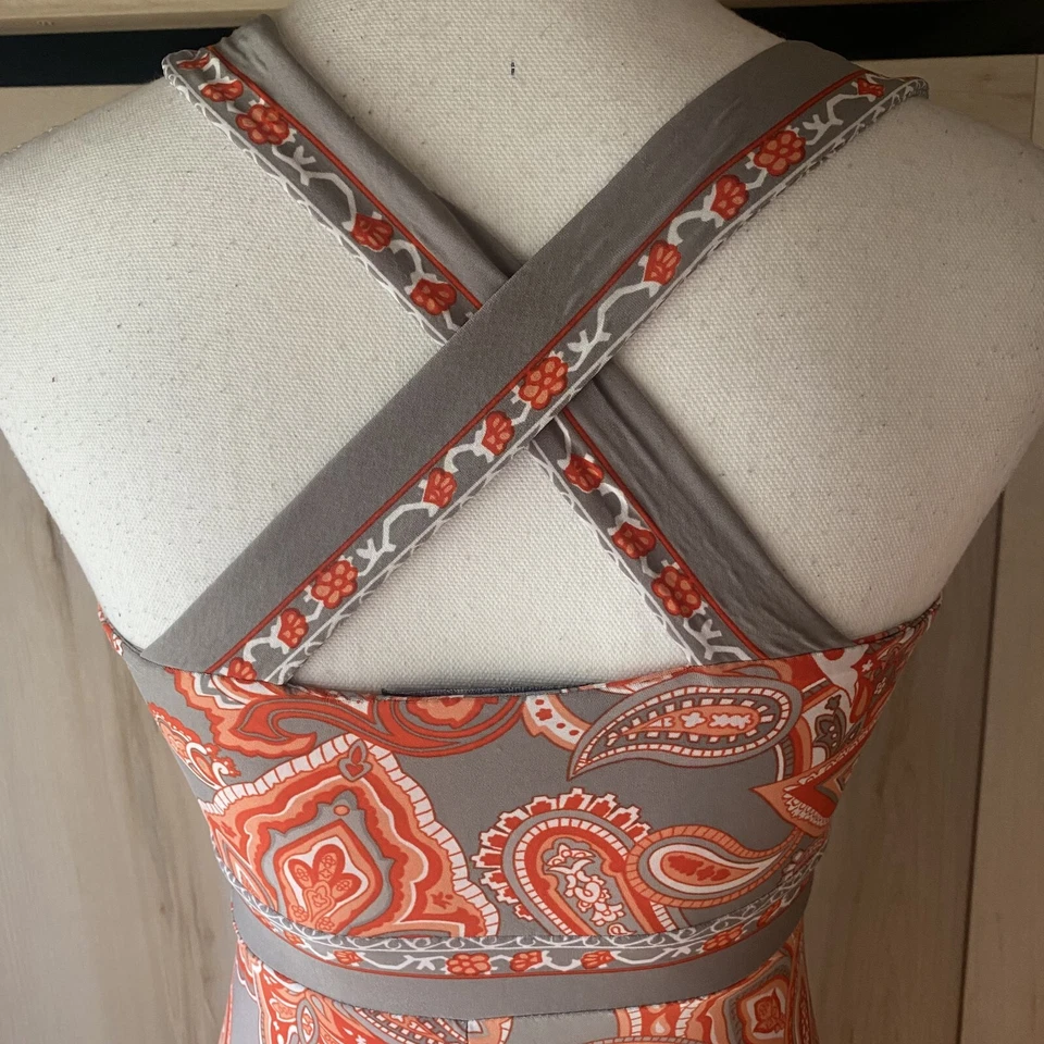 INC Naranja Gris Elástico Paisley Mordedura de Tiburón Maxi Vestido Sol Y2K Boho Festival XS Foto 4 de 4